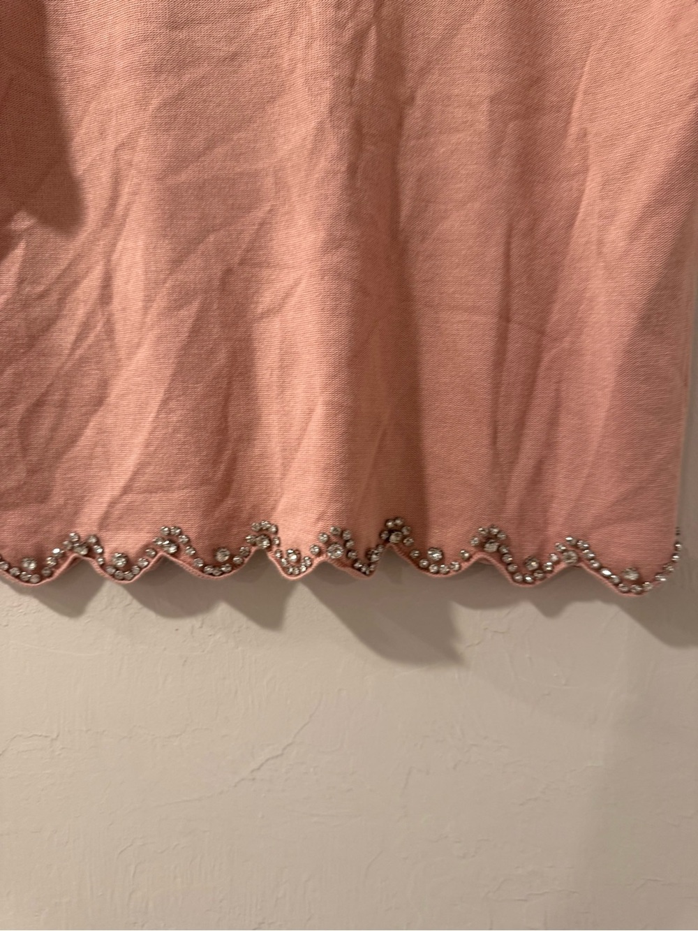 Adrianna Papell Pink Rhinestone Scallop Hem Short Sleeve Sweater M Holiday - Picture 8 of 10